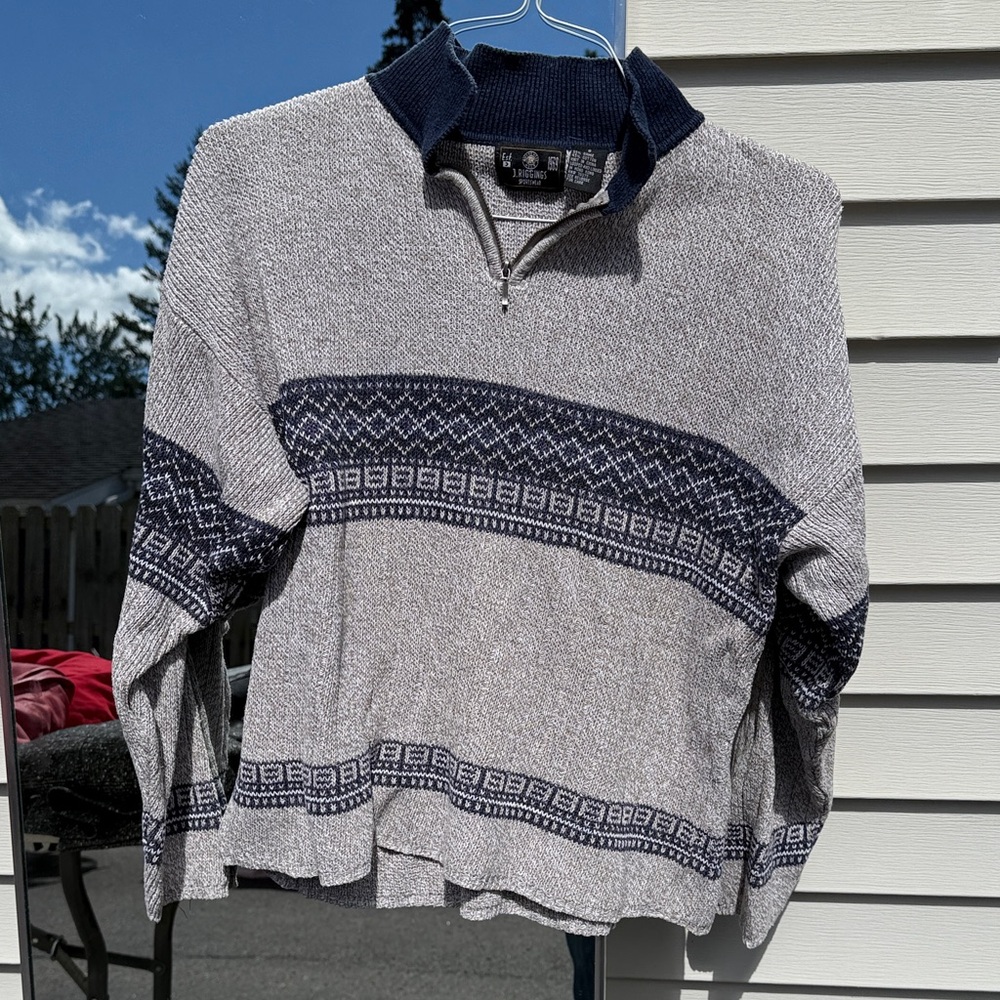 Men's Gray and Navy Sweater